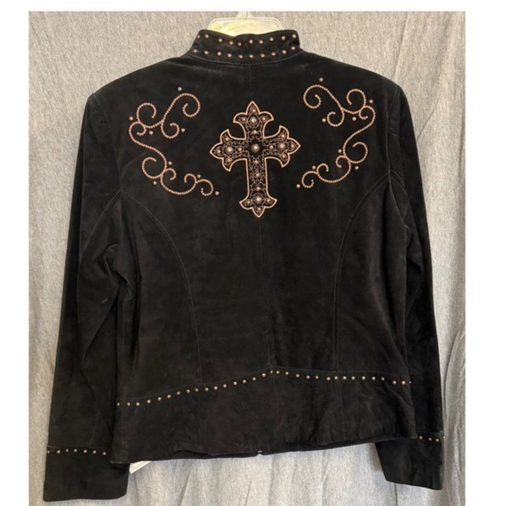 Scully Vintage Womens Medium Leather Jacket  Black New Studded‎ Cross Western